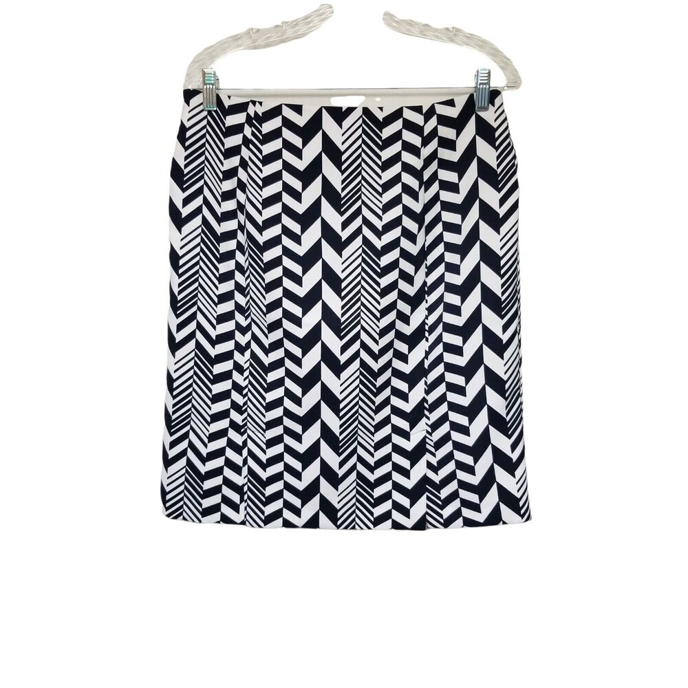 CATO Women's Pencil Skirt 10 Stretch Navy/White Geometric Double Back Slit